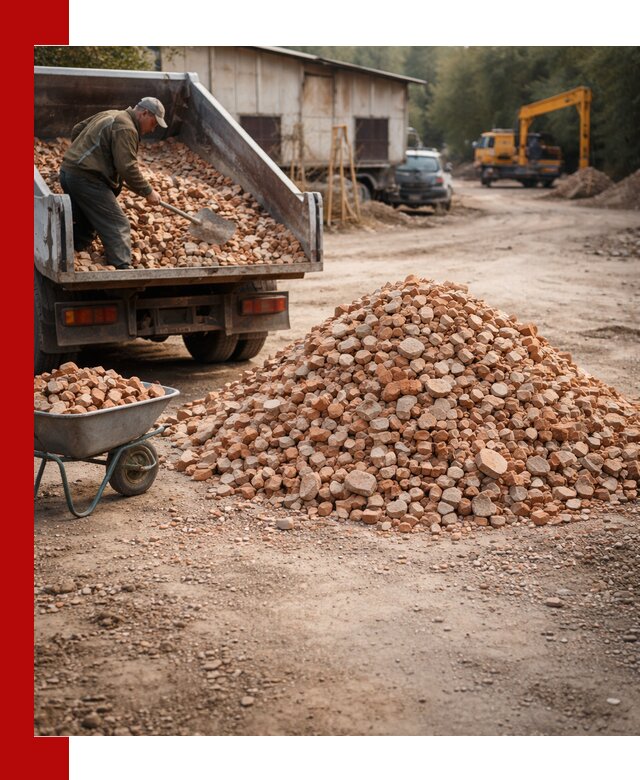 Доставка и подушка из боя кирпича с разгрузкой в Кыштыме