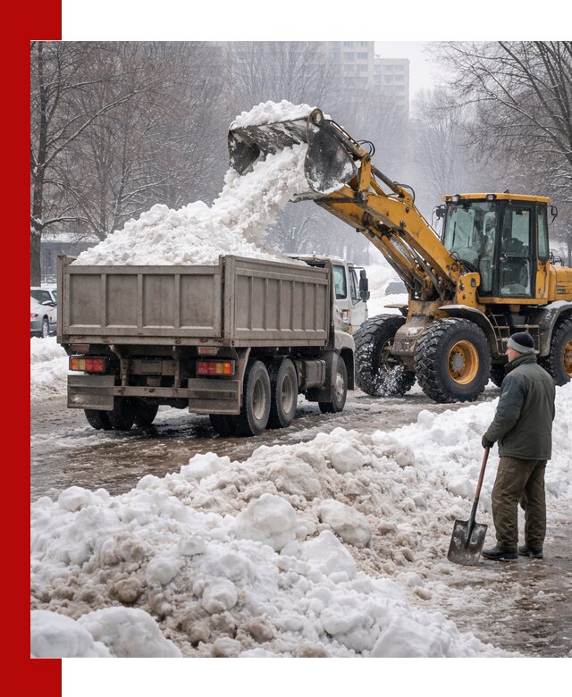 Вывоз снега грузовой техникой в Кыштыме оперативно и чисто