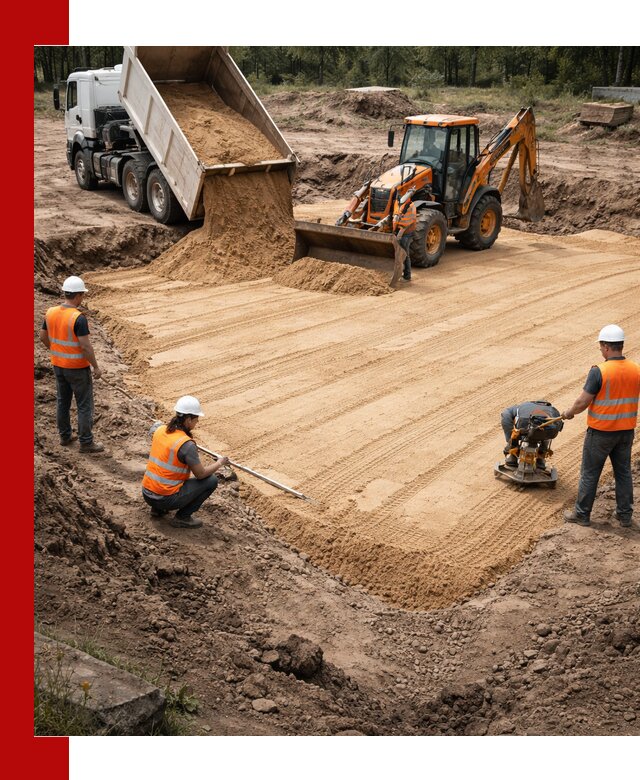 Устройство песчаной подушки для фундаментов и дорог в Кыштыме